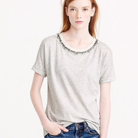 J. Crew Tops - J. Crew | Jeweled Roll-sleeve T-shirt